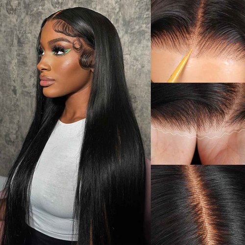 Dilraba 30 Inch Human Hair Wig 13x6 Lace Front Wigs Human Hair 200 Density HD Transparent Straight Lace Front Wigs Pre Plucked Glueless Lace Frontal Wigs Natural Black Color