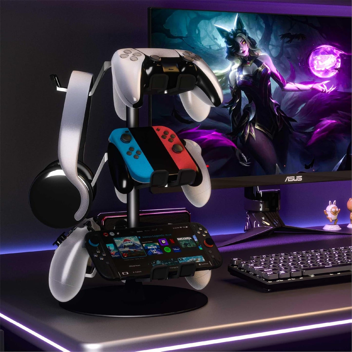 ZYTHRONE Controller&Headset Holder Gaming Rotatable Gamepad Stand Compatible with PS4/PS5/Xbox/Switch 2 Aluminum Alloy (3 Tiers)