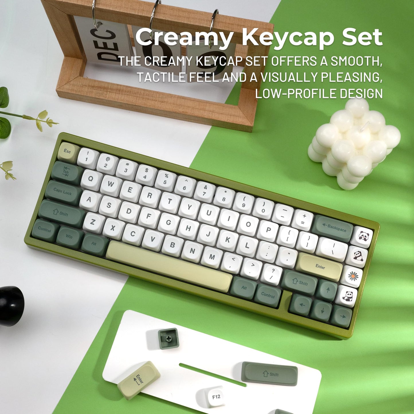 XVX MOA Profile Matcha Panda PBT Dye-Sub Keycaps Set, 143-Key Green & Creamy Keycaps for Mechanical Keyboards (Compatible with 61/64/68/84/87/100/104/108 Cherry MX Switches)
