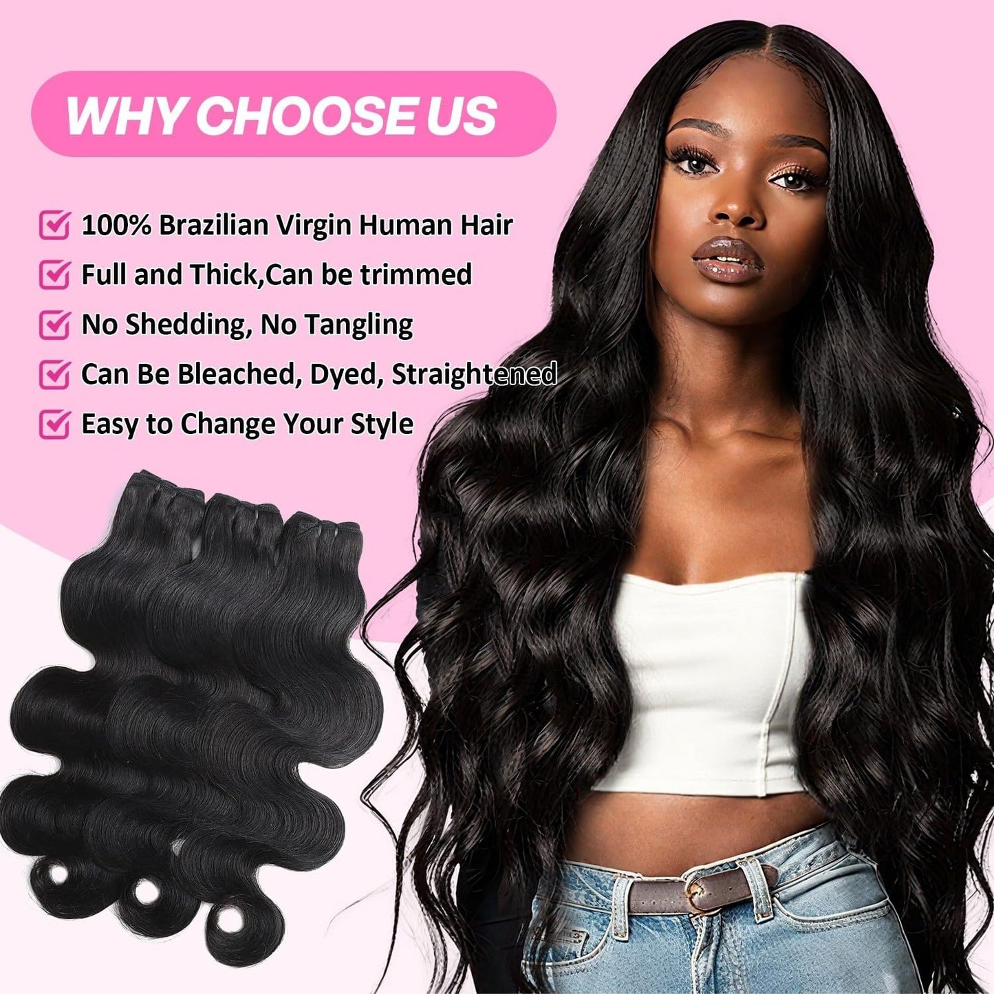 12A Human Hair Bundles 18 20 22 Inch 3 Bundles Human Hair Body Wave 100% Unprocessed Brazilian Virgin Hair Quick Weave Extensions Natural Black