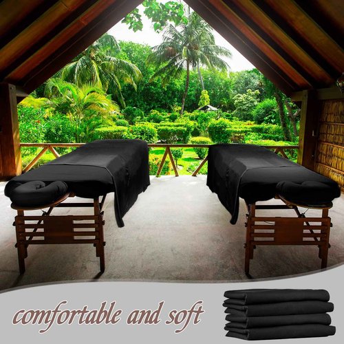 Oudain 4 Sets 3 Piece Soft Microfiber Massage Table Sheets Set Bulk Includes Massage Flat Sheet and Fitted Sheet and Face Rest Cover(Black)