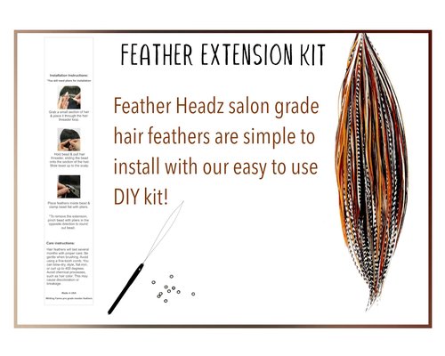 50 Natural Color Hair Extensions – 9”–14” Long – DIY Rooster Kit with 50 Micro-Link Beads – 100% Real Feathers – Eye-Catching Boho Style