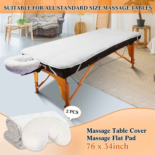 Oudain 2 Sets Quilted Fleece Massage Table Pad Set, Natural, Soft, 76 x 34 Inch Spa Massage Table Pad, Includes Pad and Face Rest Cover Professional Thick for Massage Tables Spa, Beauty Salon