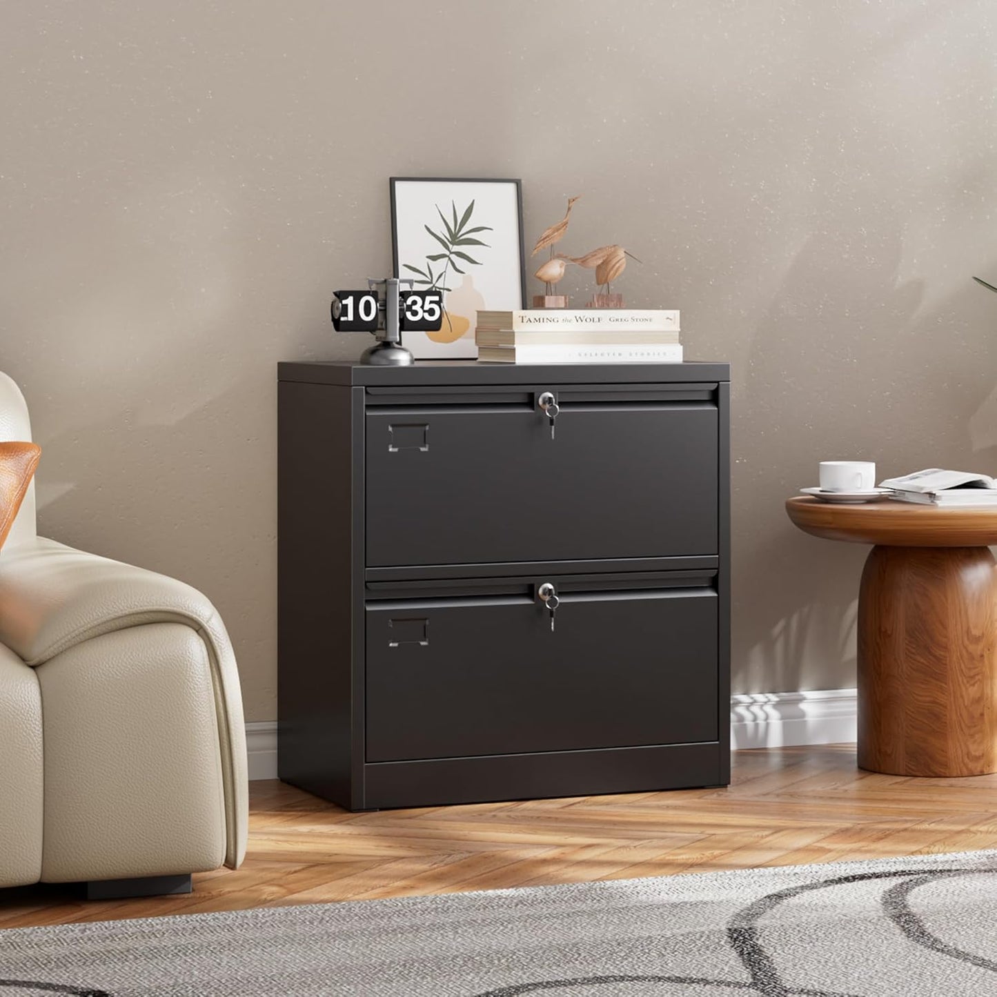 Metal 2 Drawer Lateral File Cabinet with Lock - Black