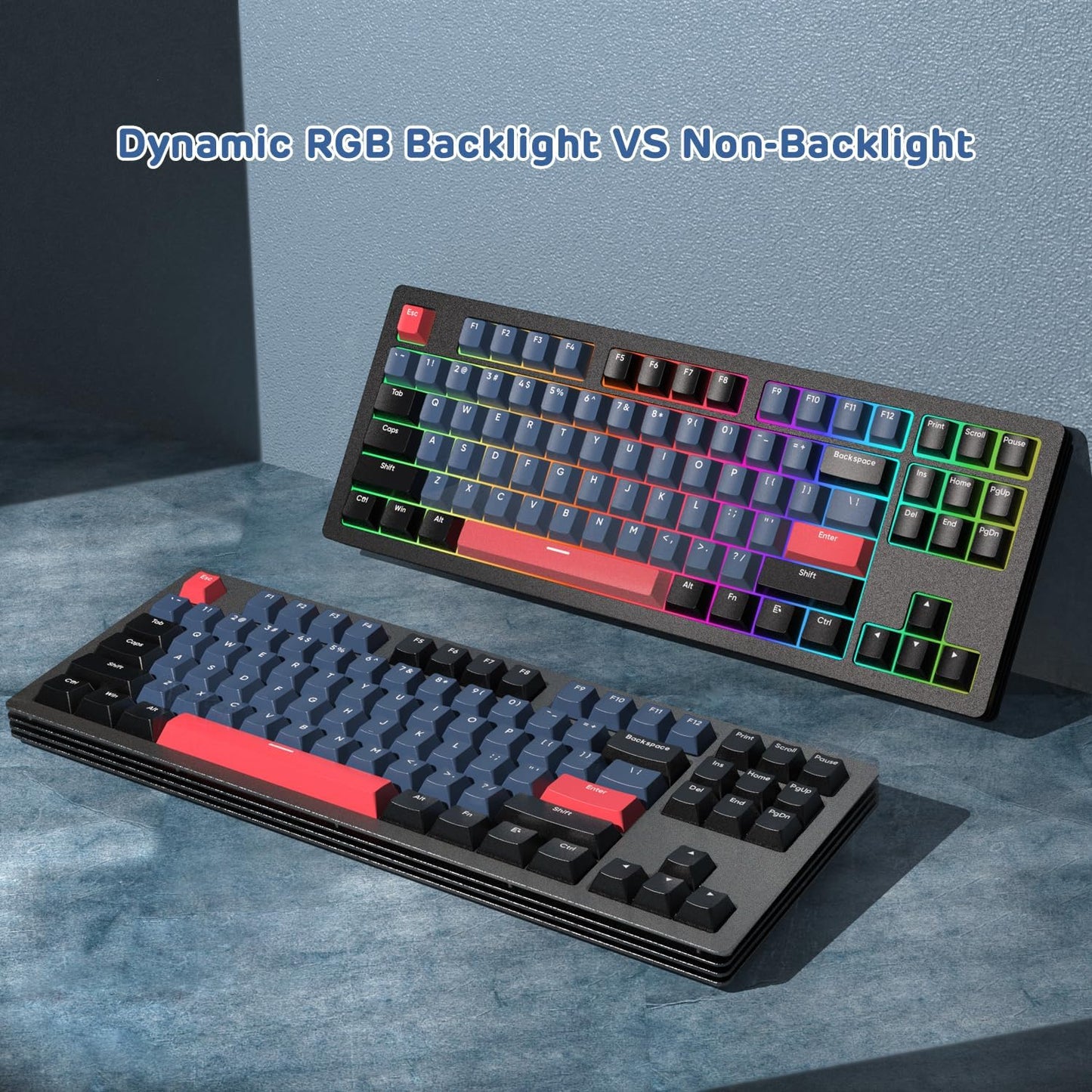 AKC087 Wireless Mechanical Keyboard, 87 Keys Compact TKL Gaming Keyboard, BT5.0/2.4G/Wired 75% Keyboard, RGB Hot Swappable Mechanical Keyboard OEM Profile Yellow Switch for Windows Mac Laptop