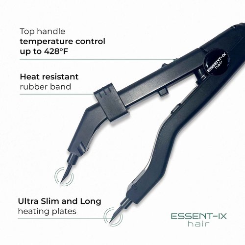 Professional Keratin Fusion Tool for Hair Extensions – Slim Long Heating Plates, Adjustable Temperature, Rapid Heat-UP, Seamless Fusion, Root Access, Salon-Quality Keratin Glue Gun (Black)
