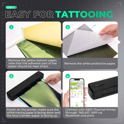Nelko D810 Tattoo Stencil Printer, Wireless Thermal Tattoo Printer with 10pcs Tattoo Transfer Papers, Portable Tattoo Machine for Artist & Beginners, Compatible with Phone Pad and PC, Grey
