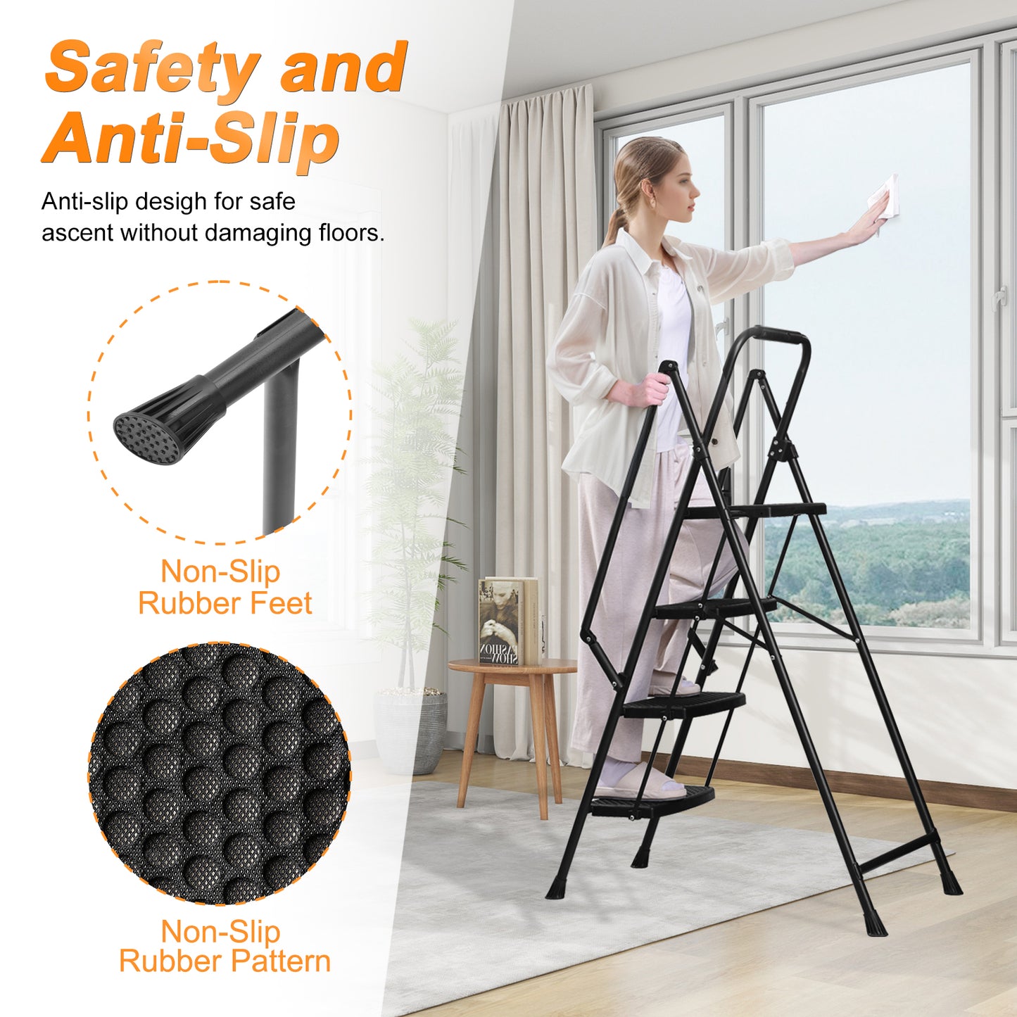 Multi-Purpose Foldable Step Ladder with Anti-Slip Feet - Space Saving & Safe