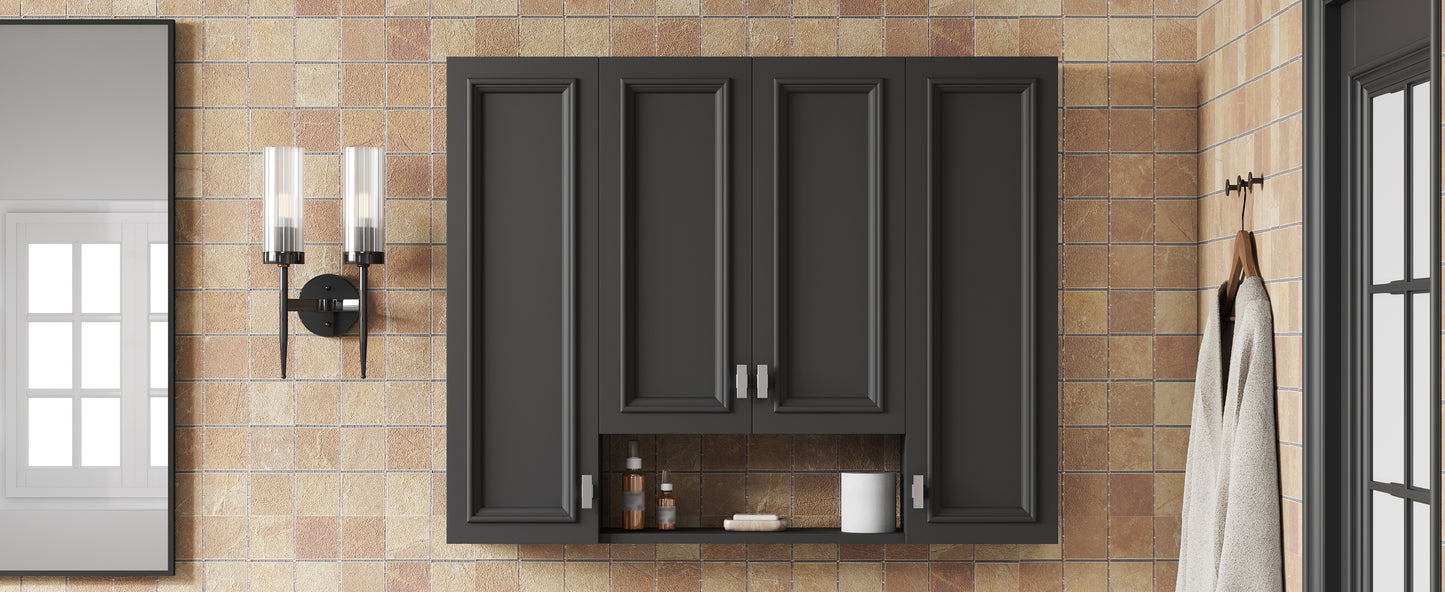 Modern Wall-Mounted Bathroom Cabinet with 5 Adjustable Shelves - Black