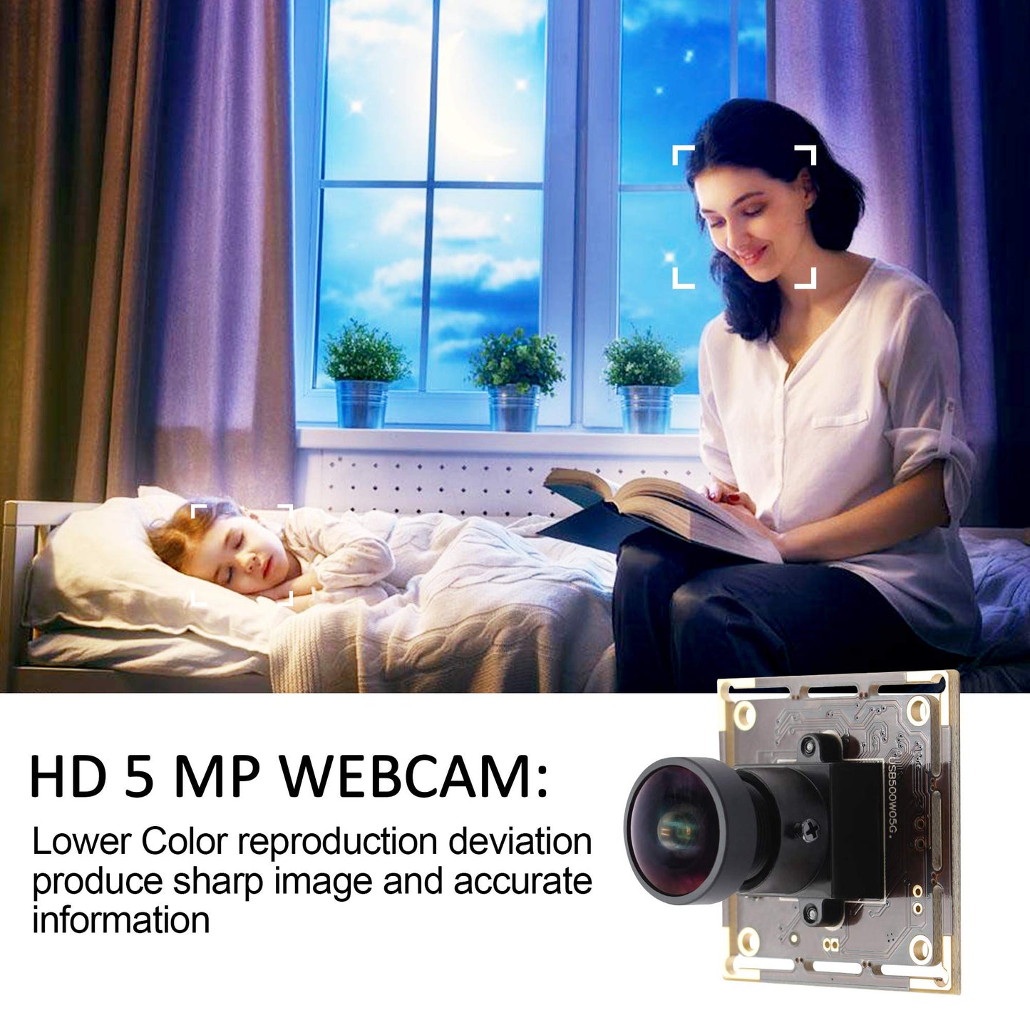 5MP HD 1944P Webcam 170 Degree Fisheye USB Camera Module with Aptina 1/2.5 MI5100 CMOS Sensor Webcamera Mini Industrial Web Cam,Plug&Play Support USB 2.0 OTG UVC