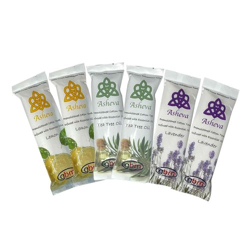 Asheva 8" x 9" Individually Wrapped Oshibori Disposable Towels - Luxurious Moist Cotton Hot/Cold Refreshment Towel - Lavender, Lemon, or Tea Tree Scents - Perfect for Spa, Travel, Dining & Events