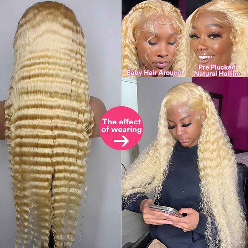 MYDIVA 613 Deep Wave Wig Human Hair 13x6 Blonde Lace Front Wigs Human Hair 180% Density 613 HD Lace Frontal Wig for Women Blonde Glueless Wigs Human Hair Pre Plucked with Baby Hair 20 inch