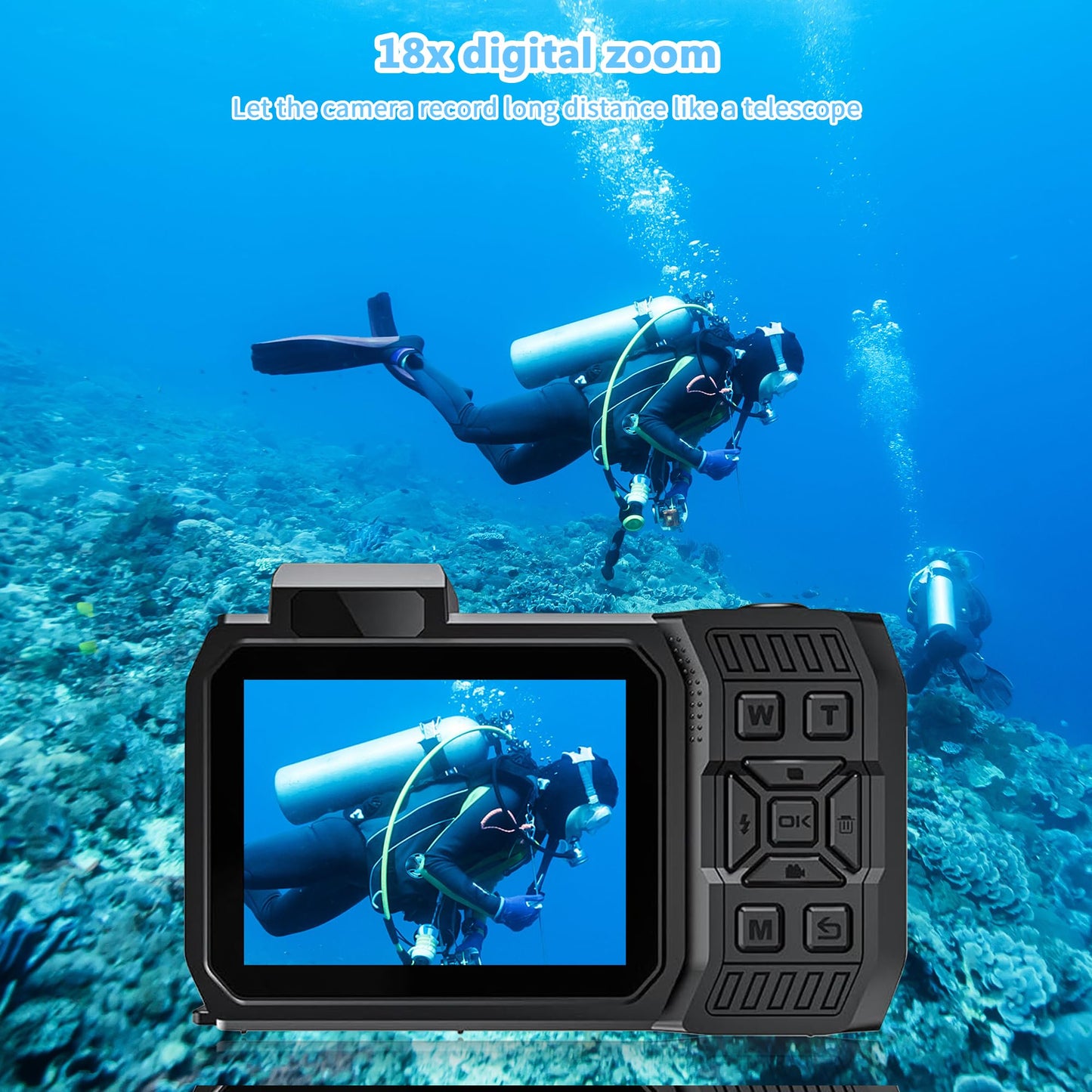 8K Waterproof Digital Camera Snorkeling: 70MP 33FT Compact Rugged Underwater Camera - HD Dual-Screen with 18X Zoom Selfie 64GB Card & 2500 mAh Battery for Outdoor Scuba Diving Fishing Swimming Orange