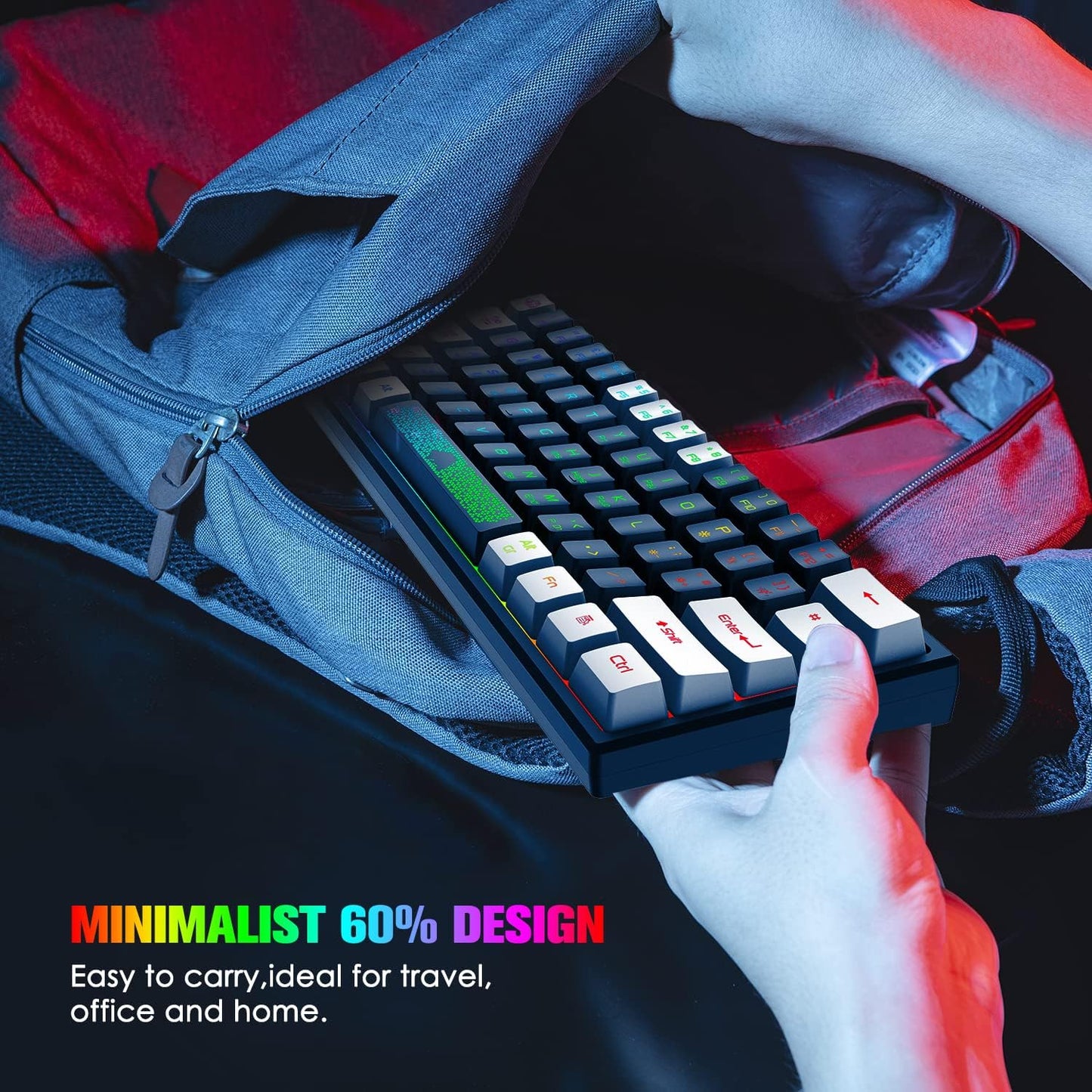 60% Gaming Keyboard and Mouse Combo Small Mini RGB Backlight Mechanical Feeling and Mechanical RGB 6400 DPI Honeycomb Optical Mouse,Gaming Mouse pad for Gamers and Typists Black