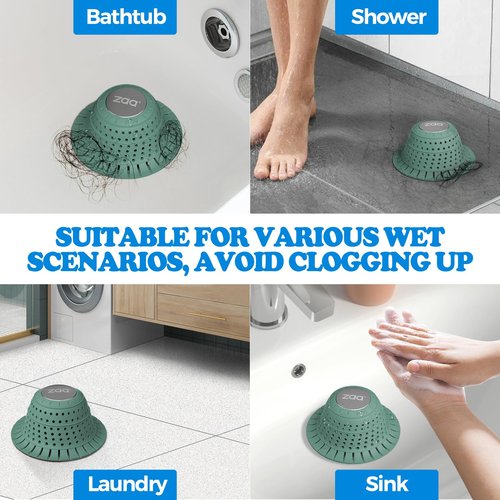 zaa Bathtub Drain Hair Catcher, Premium Silicone Collapsible One Pack Drain Protector for Pop-Up and Regular Drains of Shower, Bathtub, Tub, Bathroom, Sink, Green