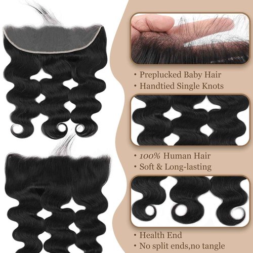 13x4 Body Wave Frontal Transparent HD Closure Human Hair Brazilian Virgin Hair Ear To Ear Lace Frontal Closure Pre Plucked With Baby Hair Natural Black 22inch