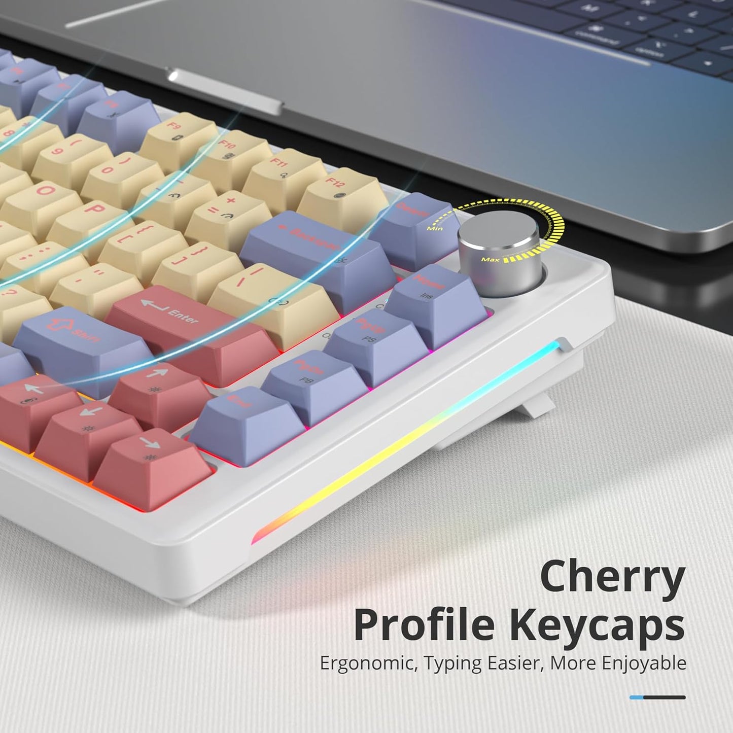 75% Mechanical Keyboard Gasket with Knob, Custom Wired Creamy Gaming Keyboard TKL 75 Percent Hot Swappable RGB Backlit, Pre-lubed Switch for Win/MAC(Roma/White Switch)