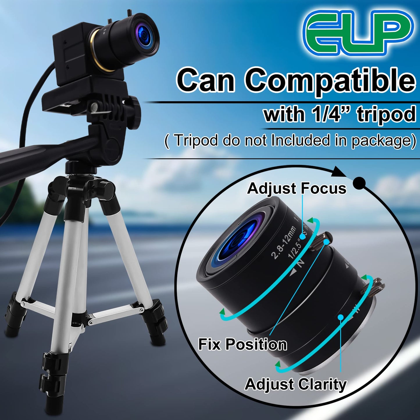1080P USB Webcam with Zoom 2.8-12mm Vari-Focus PC Camera - 100fps/60fps Varifocal Lens