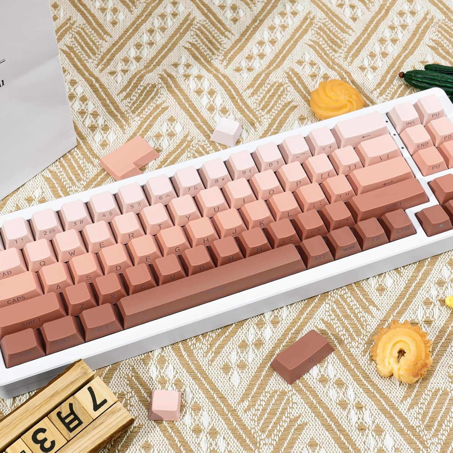136 Keys Gradient Blue Keycaps, Side Print Shine Through Keycap, Custom Double Shot PBT Keycaps, Cherry Profile Keycap 60 Percent Cherry Mx for ANSI/ISO Layout Mechanical Keyboard