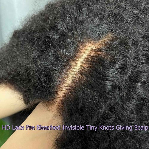 Lemoda 5x5 Wear and Go Burmese Kinky Curly Lace Frontal Human Hair Wigs Pre-Bleached Knots 210 Density 16Inch Deep Curly 5x5 HD Unglueless Transparent Lace Front Wigs For Women