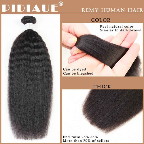 PIDIAUE Kinky Straight Bundles Human Hair Remy Yaki Straight Bundles Weave 14 14 14 inch Real Unprocessed Brazilian Virgin Hair Extensions Natural Color 12A