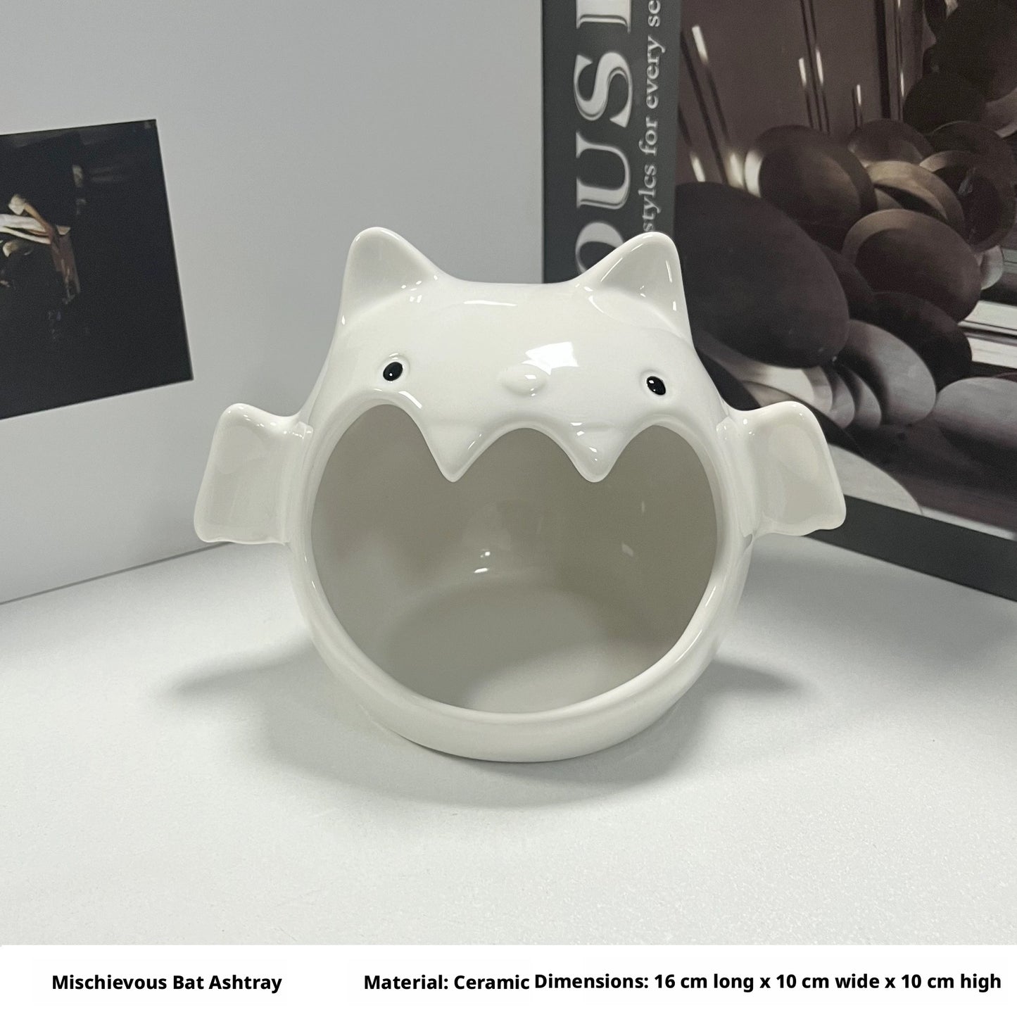 Ceramic Bat Candlestick - White Decorative Candle Holder for Home Decor