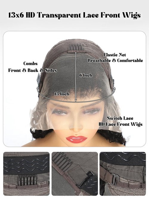 Siliduo Water Wave Lace Front Wigs Human Hair HD Transparent 13X6 Pre Plucked Hairline with Baby Hair 200% Density 100% Virgin Remy Swiss Lace Bleached Knots for Black Women 20 Inch