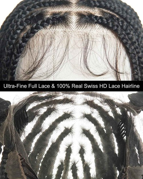 JALIZA 24" 360° Knotless Box Braided Wig with Swiss HD Full Lace – Pre-Cut, Black, 80 Strands, Lightweight Synthetic with Human Hair Baby Hair