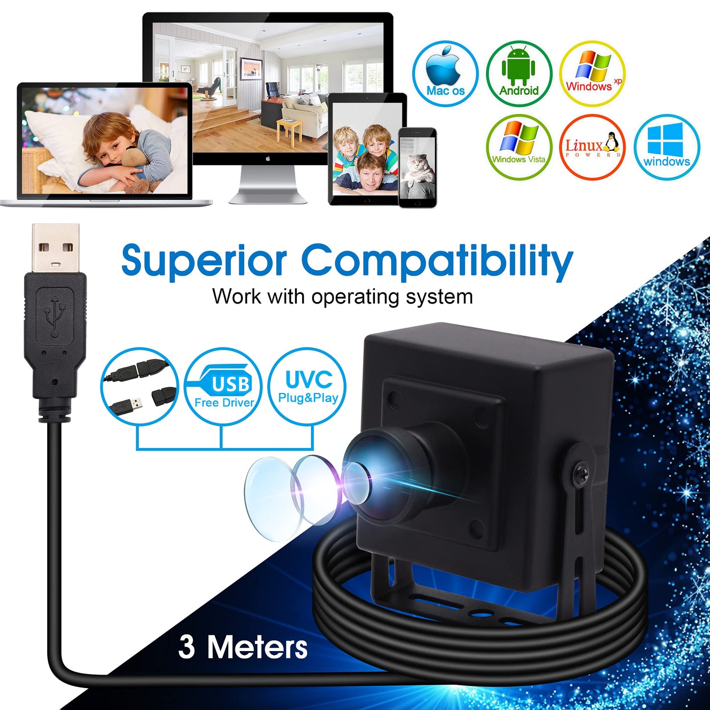 ALPCAM 4K USB Camera Ultra HD 2160P Webcam with IMX317 Sensor,170 Degree Fisheye Lens USB Camera Module with Dual Microphone, Plug and Play USB Webcam for Windows/Mac/Linux/Raspberry Pi
