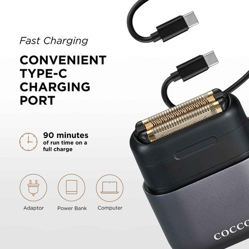 COCCO IMPACTO Shaver, Hygienic Gold Foil Triple Blade, White, Wet & Dry Use, Magnetic Replaceable Head, Intelligent Accelerator, 90 Min Run Time (Gray)