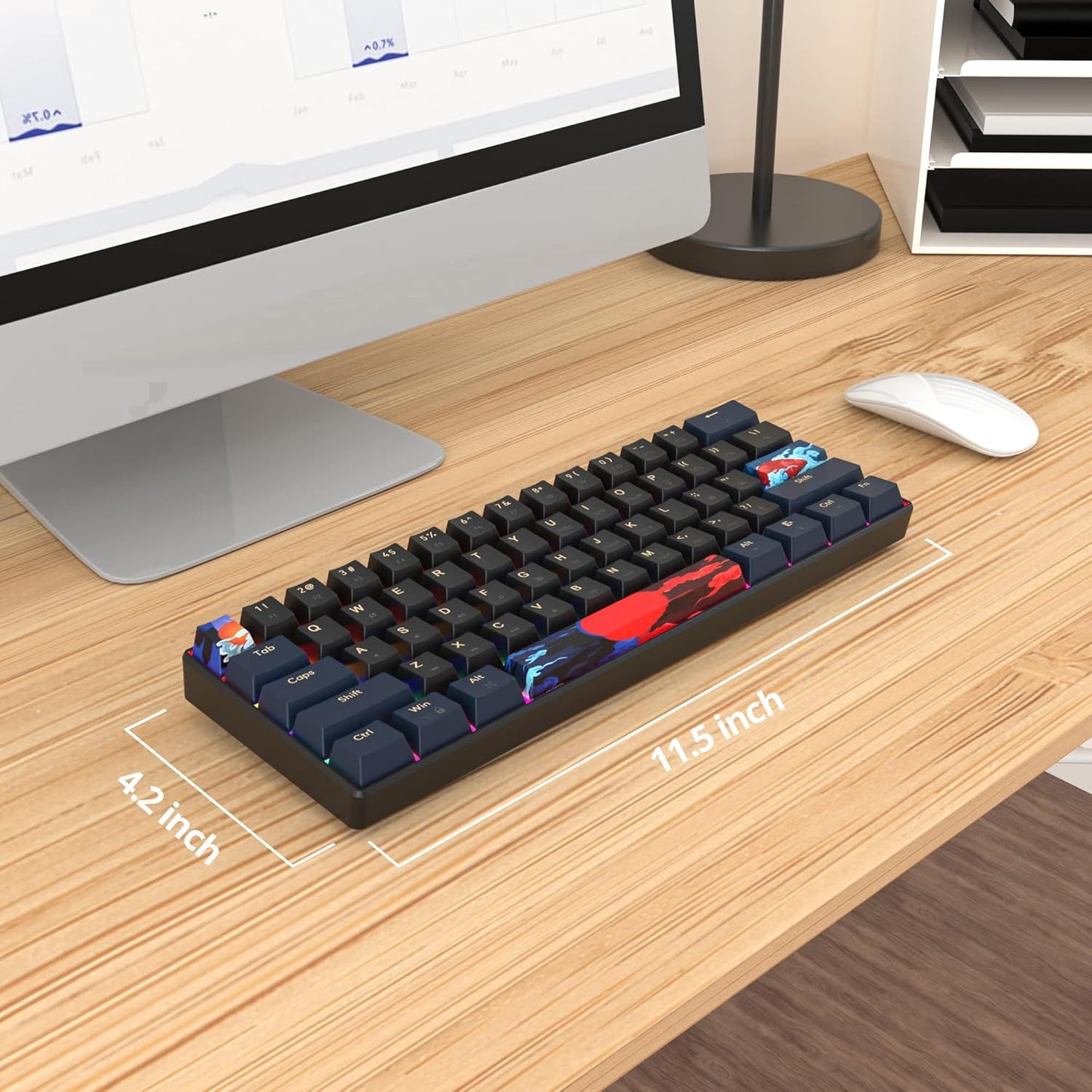 60 Percent Gaming Keyboard Mechanical with Linear Red Switch, 65% Wired Ultra-Compact Mini Keyboard Rainbow with PBT Keycaps for Ps4/Ps5/Xbox(68 Green)