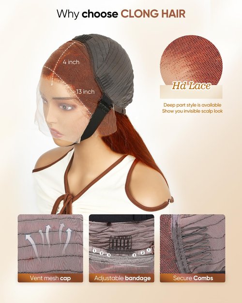 Ginger Orange Body Wave HD Lace Frontal Wigs Human Hair,200% Density 350# 13X4 Lace Front Wigs Human Hair Pre Plucked for Women 18inch