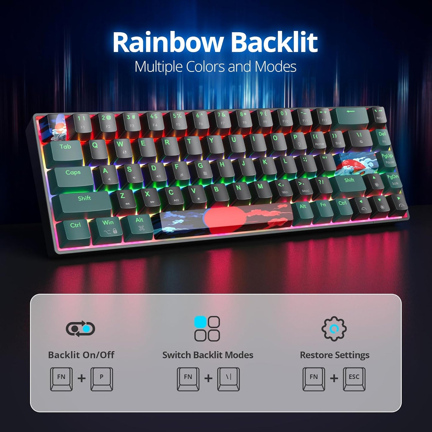 60 Percent Gaming Keyboard 61 Keys Wired Mechanical Keyboard Ultra Compact Key Board Red Switch LED Backlit for Windows Laptop Gamer