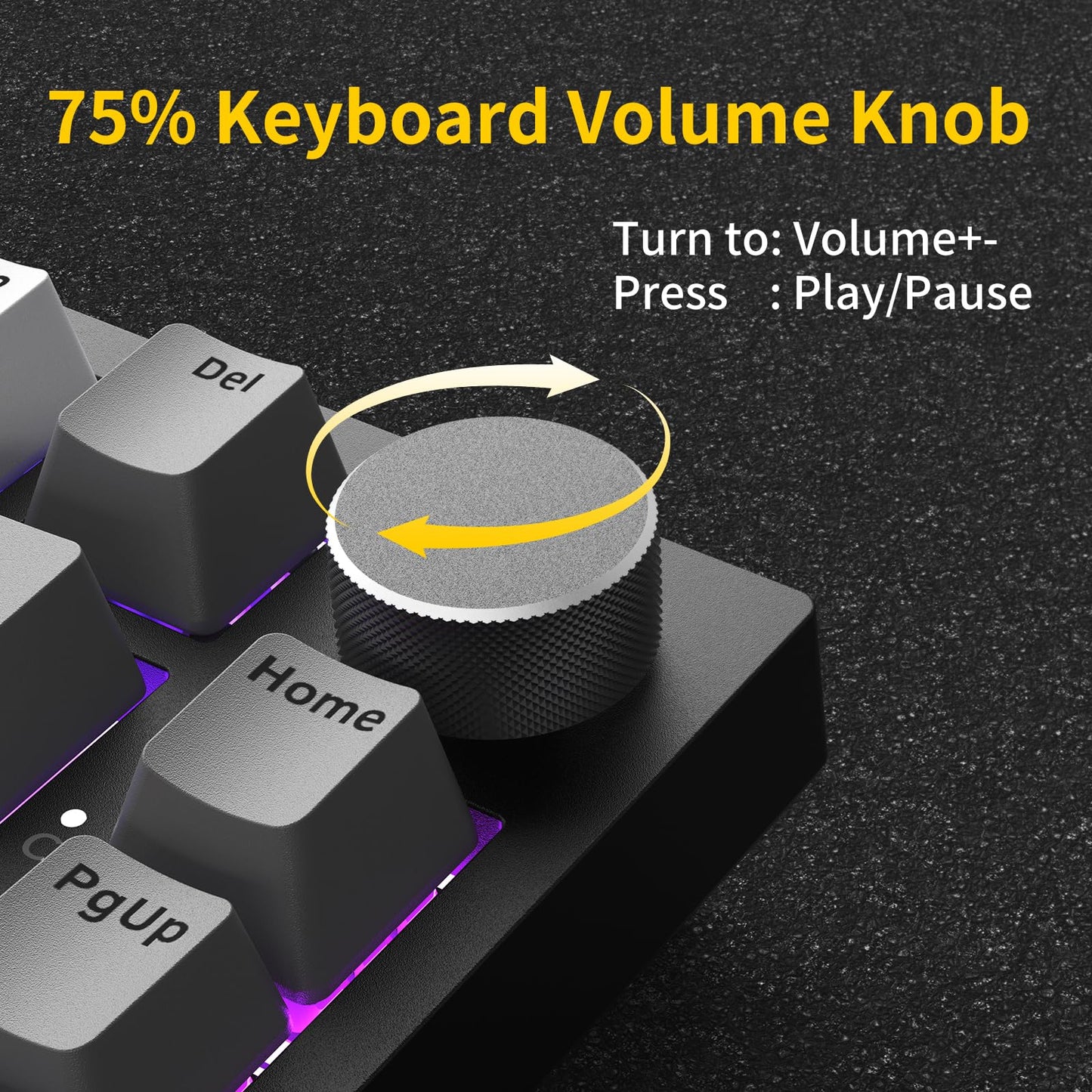 AJAZZ AK820 75% Wired RGB Gasket Mechanical Keyboard with Volume Knob, South Facing LED, Poron Foam, PBT Keycaps, Custom Programmable Hot-Swap Keyboard