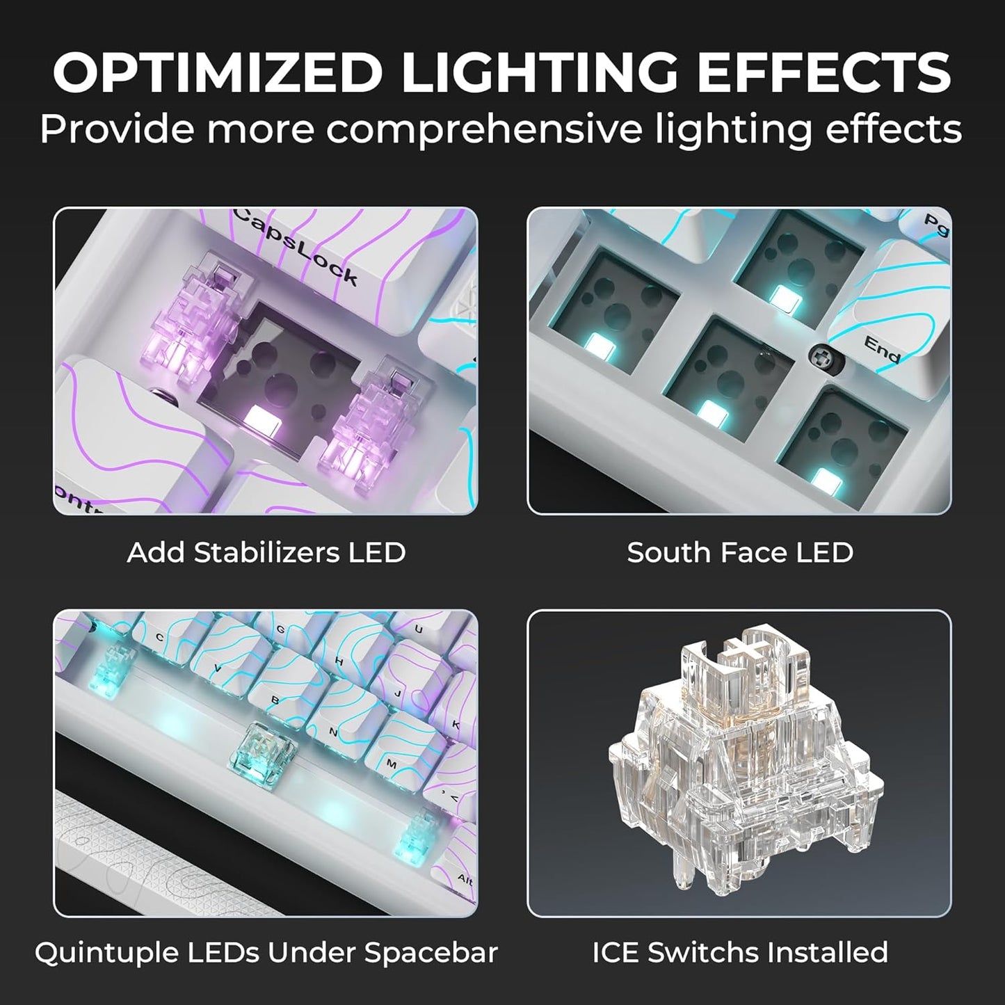 XVX M67 Wireless 60% Percent Keyboard, QMK/VIA Topographic Gaming Keyboard, Tri-Mode Thocky Creamy Mechanical Key Board, Hot Swappable Gasket Mount RGB IMD Tech for Win/Mac, Miami Theme, White