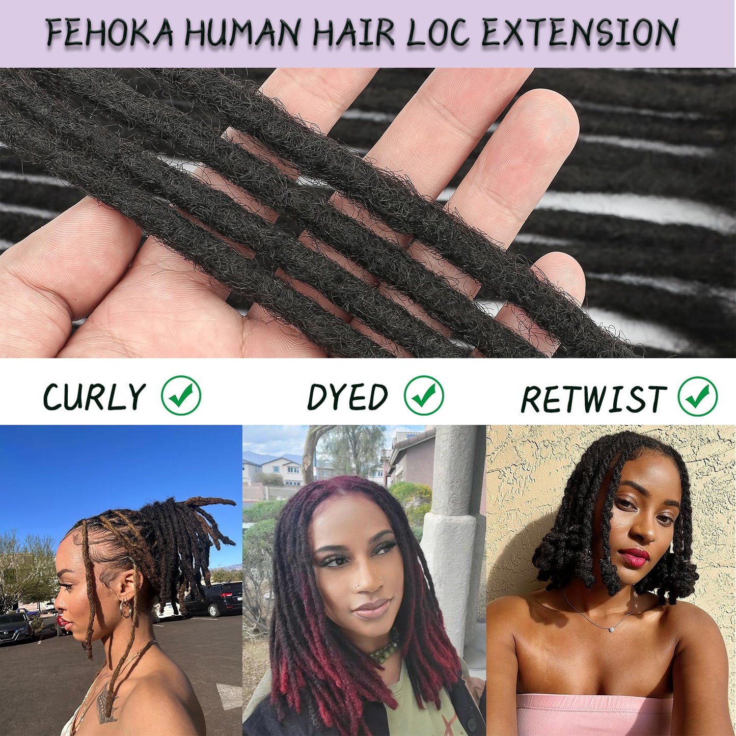 0.4cm 6 Inch Human Hair Dreadlock Extensions 50 Strands Loc Extensions Real Human Hair Natural Black for Women Men Kids Full Handmade Permanent Human Hair Locs Can Be Dyed and Bleached
