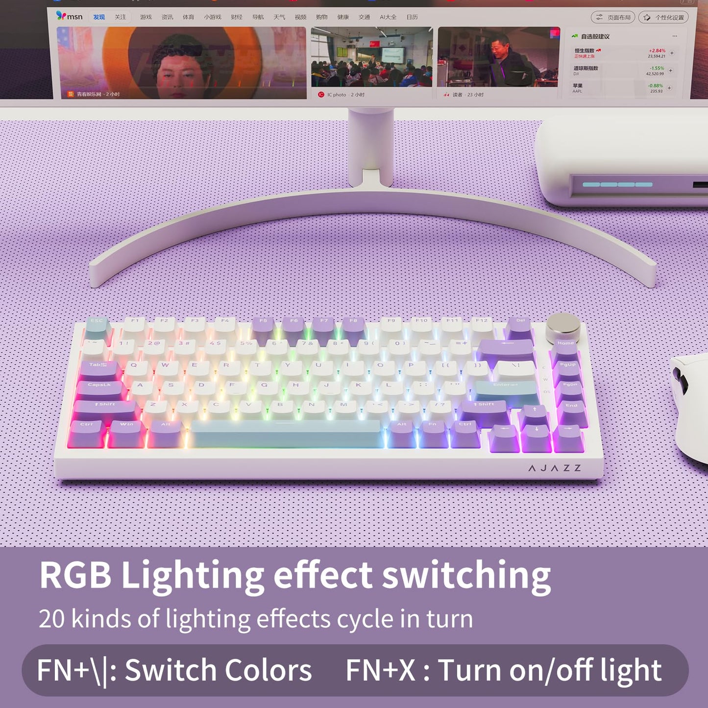 AJAZZ AK820 75% Wired RGB Gasket Mechanical Keyboard with Volume Knob, South Facing LED, Poron Foam, PBT Keycaps, Custom Programmable Hot-Swap Keyboard