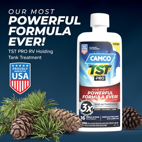 Camco TST PRO RV Toilet Treatment - New & Innovative Bio-Enzymatic Formula for Rapid RV Sewer Break Down - RV Black Tank Treatment - Fresh Pine Scent - Septic-Safe, 32-Oz (41771)