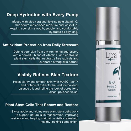 Lira Clinical BIO Hydra C Serum – Vitamin C Face Serum with Citric Acid and Plant Stem Cells – Hydrates Skin and Reduces Visible Signs of Aging – Daily Skincare Solution with Antioxidants - 50 ml