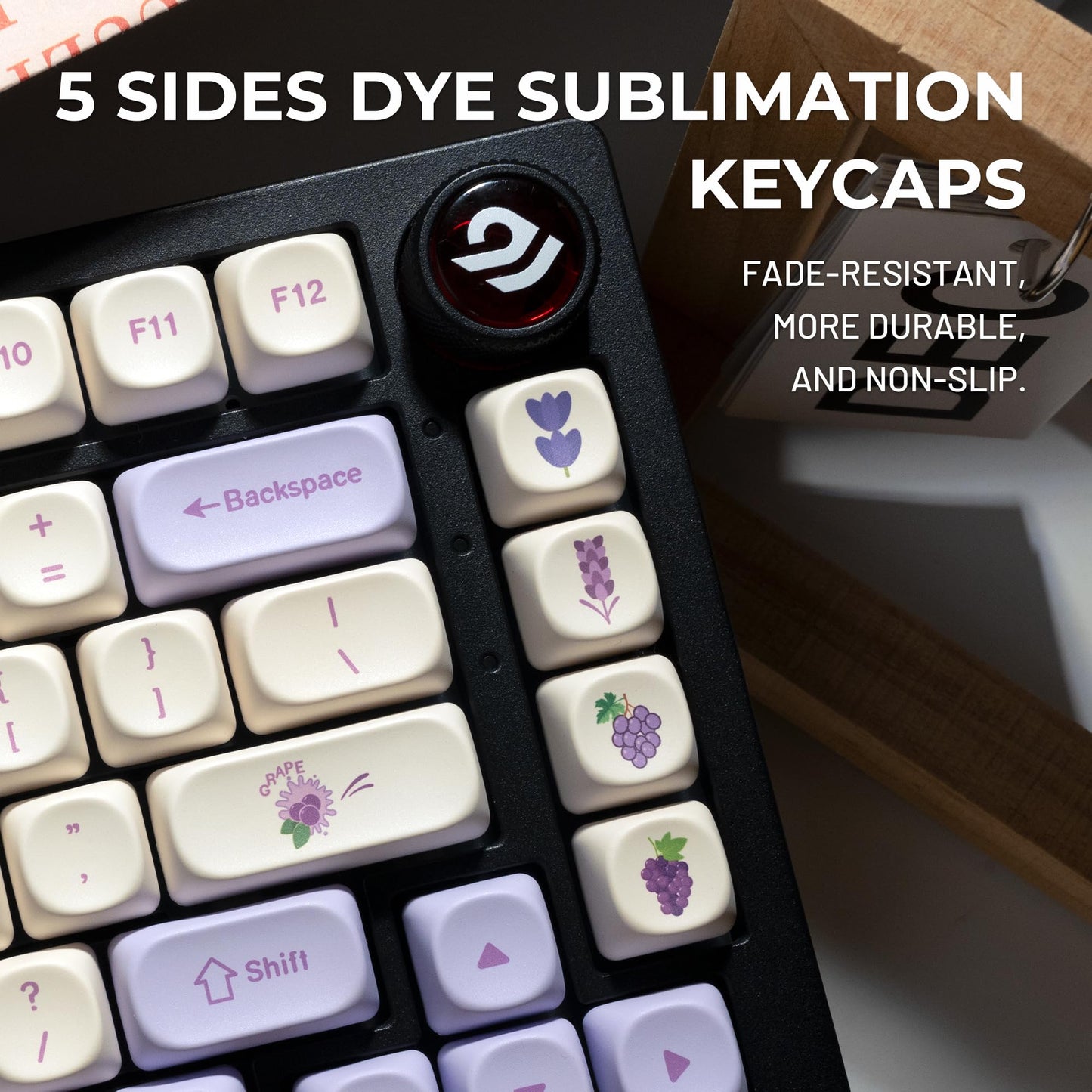 XVX MOA Profile Purple Grape Theme PBT Dye-Sub Keycaps, Custom Keycap Set for Mechanical Keyboards (Compatible with Cherry MX Switches, Purple & White Design)