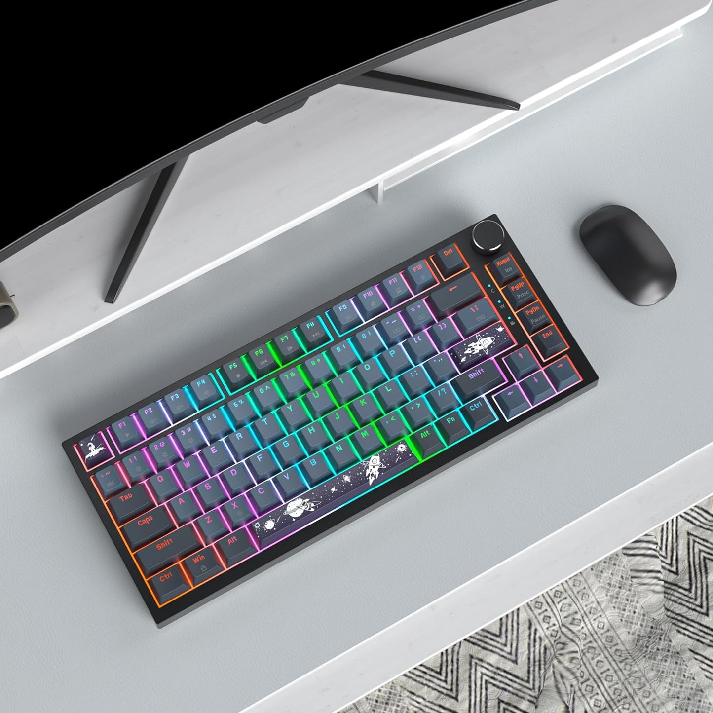 75% Wired Creamy Keyboard, Hot Swappable Mechanical Gaming Keyboard with Gasket Mounted, RGB Backlit, Red Switch, Knob Control for Win Pc Laptop(82White)