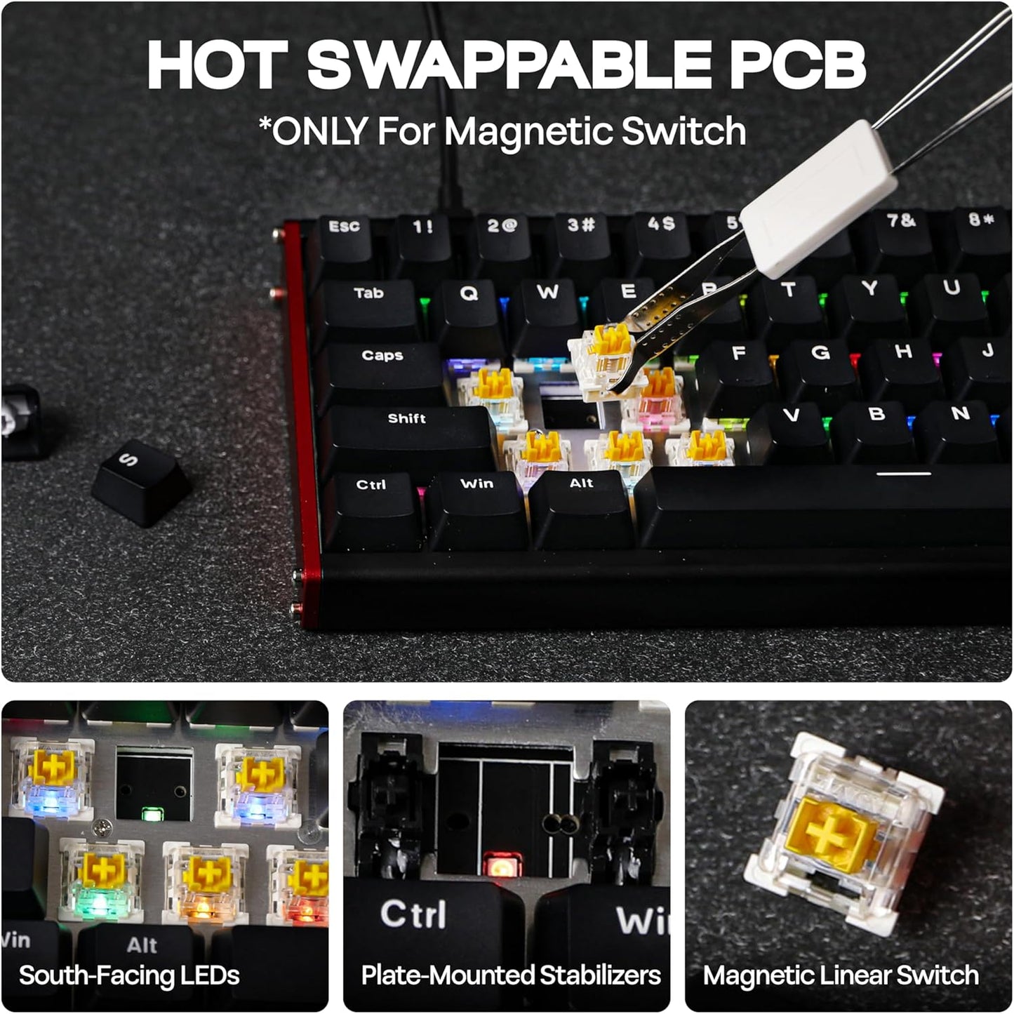 AJAZZ ALUX68 HE Aluminum Rapid Trigger Gaming Keyboard with Magnetic Switch, Wired Hall Effect Keyboard with 8K Polling Rate, 0.125ms Latency, RGB Backlight (White Topographic, ALUX68 MAX)