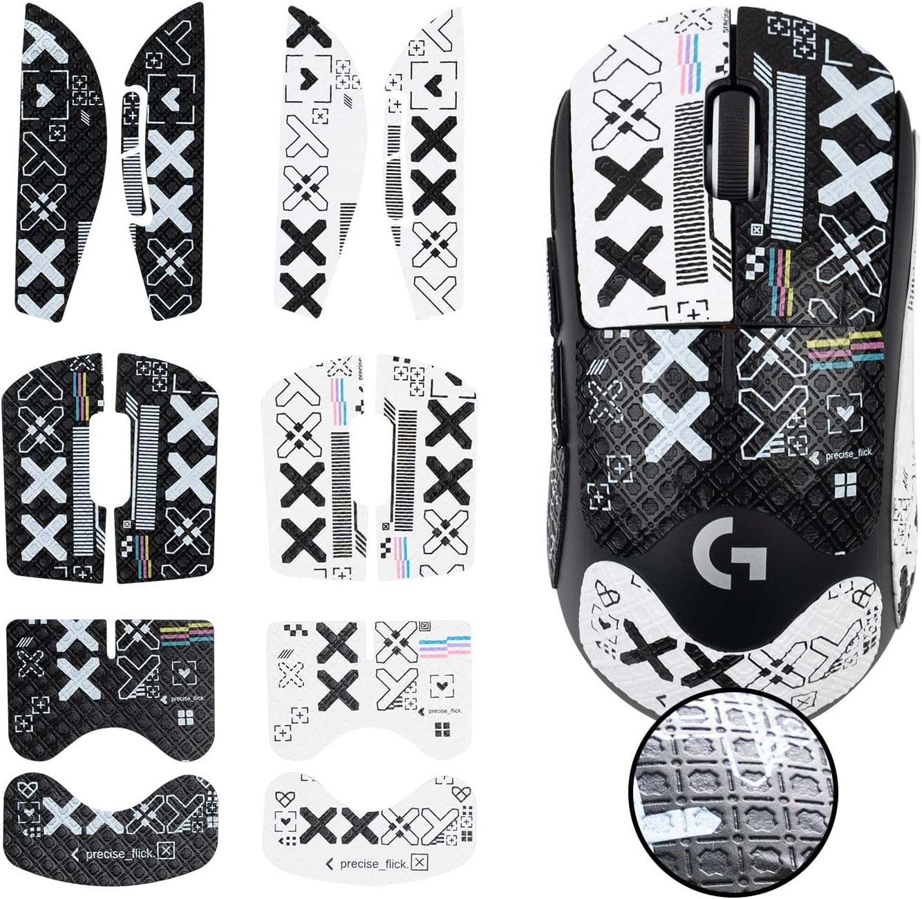 2-in-1 Mouse Grip Tape Set for Viper V3 Pro, Pre-Cut Gaming Mouse Grips, Black and White Pattern, Self-Adhesive