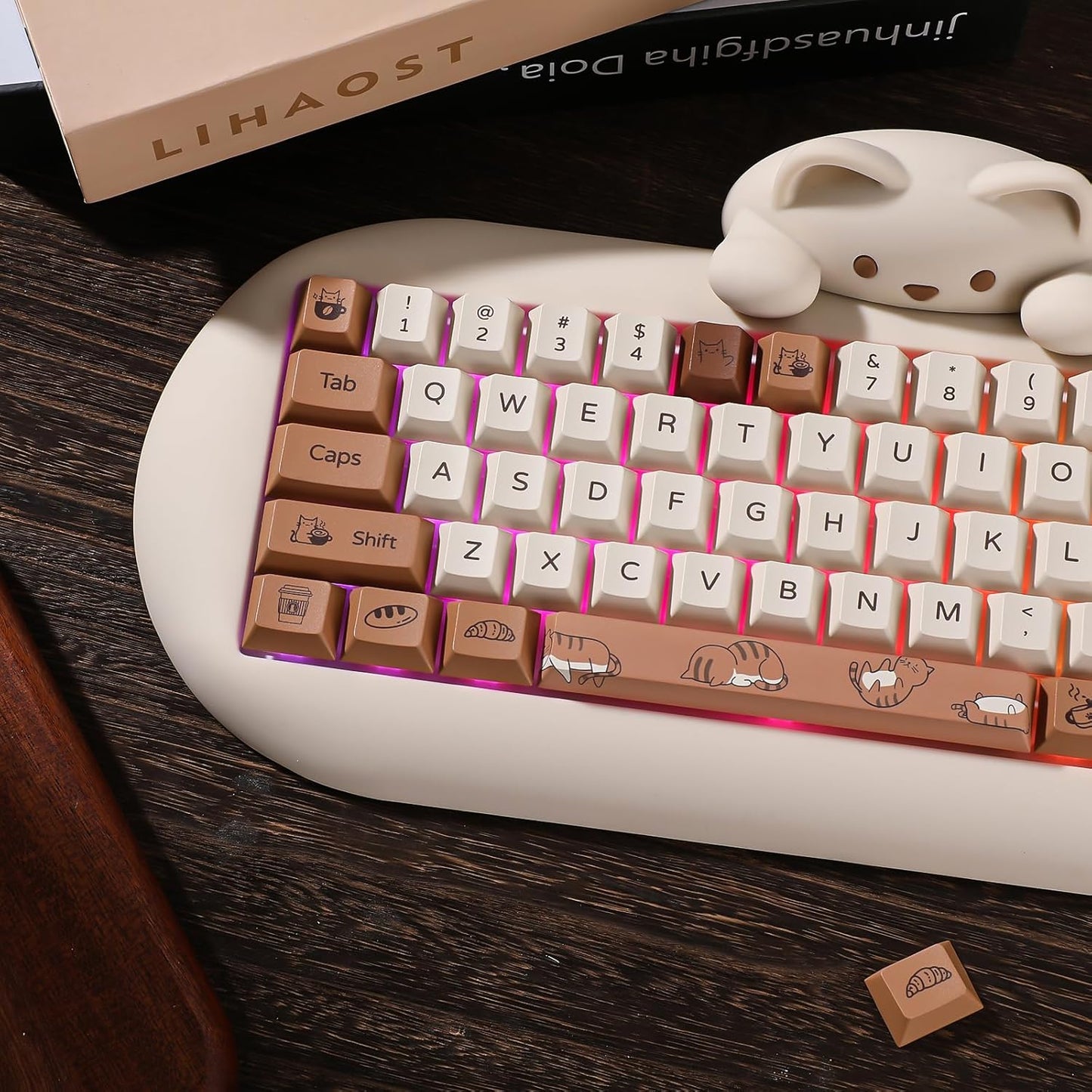 YUNZII Spring Tea Dye Sub PBT Keycaps,145 Full Keys Dye Sublimation PBT Custom Keycap Set with Key Puller for Cherry Gateron MX Switches Mechanical Gaming Keyboard (Cherry Profile, Spring Tea)