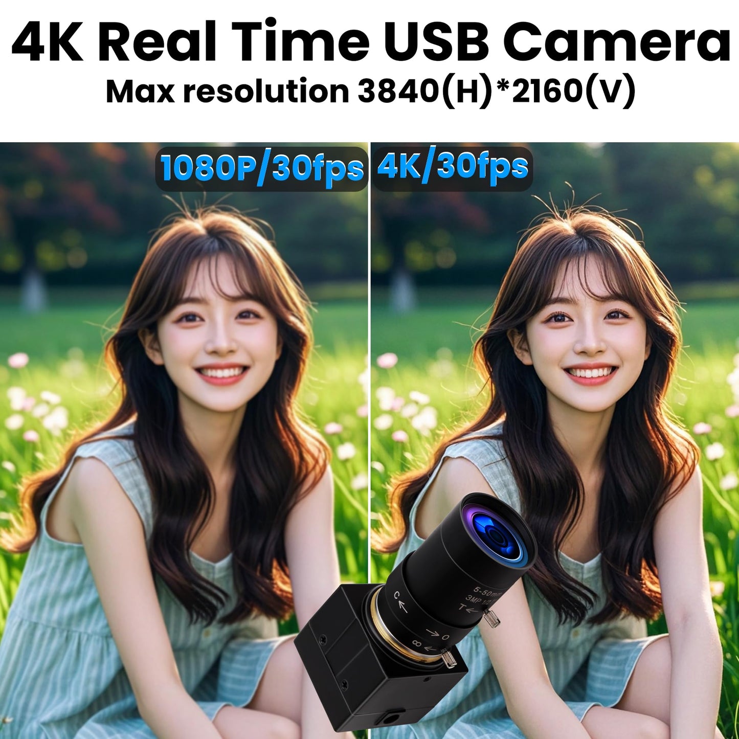 ALPCAM 4K USB Camera - 10X Optical Zoom, Ultra HD 2160P, IMX415 Sensor, Plug and Play for Windows, Linux, Mac, Raspberry Pi