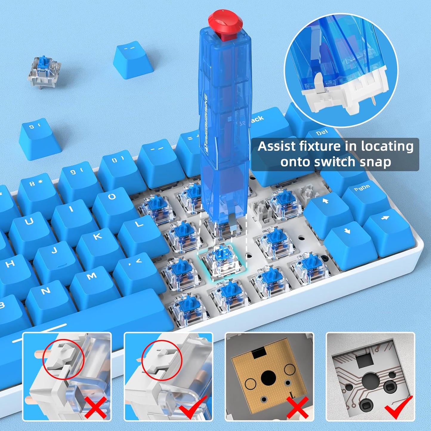 2-in-1 Keycap Switch Puller, 304 Stainless Steel Key Removal Tool for Hot Swappable Mechanical Keyboard and DIY Custom Gaming Keyboard - Blue