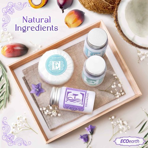 Luxury Travel and Hotel Amenities Set (1 Oz, 200 Pieces), Grade-A Guest Ingredients and Gift Packaging Toiletries, Includes 50 Round Soaps, 50 Shampoos, 50 Conditioners & 50 Lotions by EcoEarth