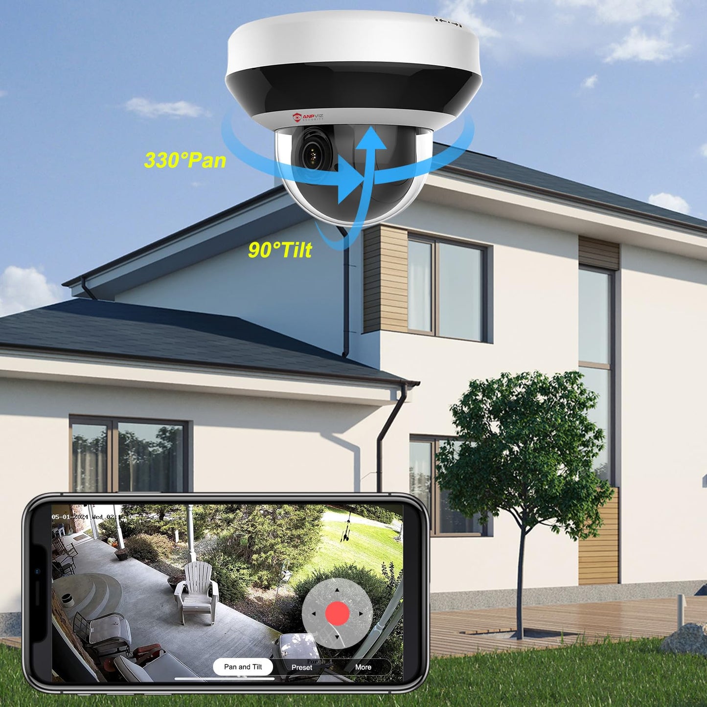 Anpviz 4MP PoE PTZ IP Camera with 4X Optical Zoom, 2560x1440@30fps, H.265+ Dome Security Camera, Perimeter Protection, Built-in Audio, Alarm, 330° Pan 90° Tilt, Card Slot, Guarding Vision(H Series)