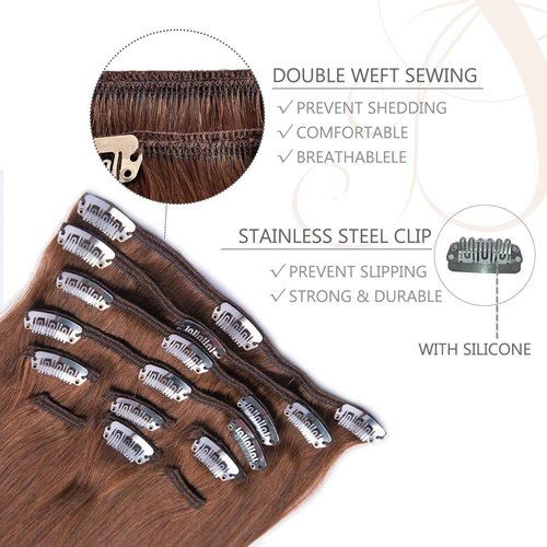 ManeMajesty Clip in Hair Extensions Real Human Hair for White Women Dark Brown,100% Natural Premium Remy Human Hair 16 Inch 10pcs 85g/Set,Straight Clip Hair Extensions with Double Weft