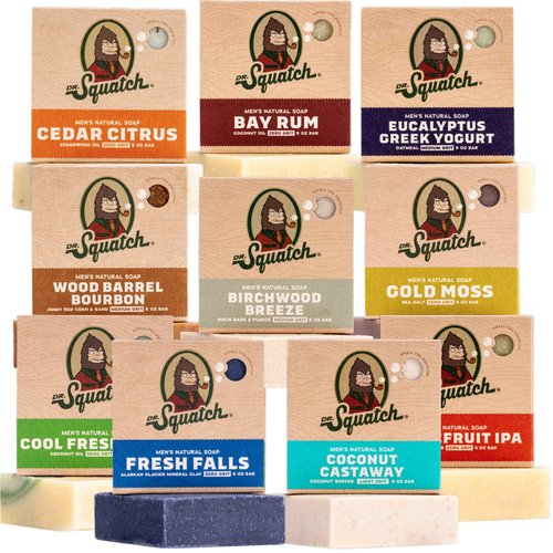 Dr. Squatch Natural Bar Soap for Men Variety Gift Set - Cold Process No Harsh Chemicals - Birchwood Breeze, Fresh Falls, Wood Barrel Bourbon, Coconut Castaway, Cedar Citrus & more (5 oz, 10-Pack)